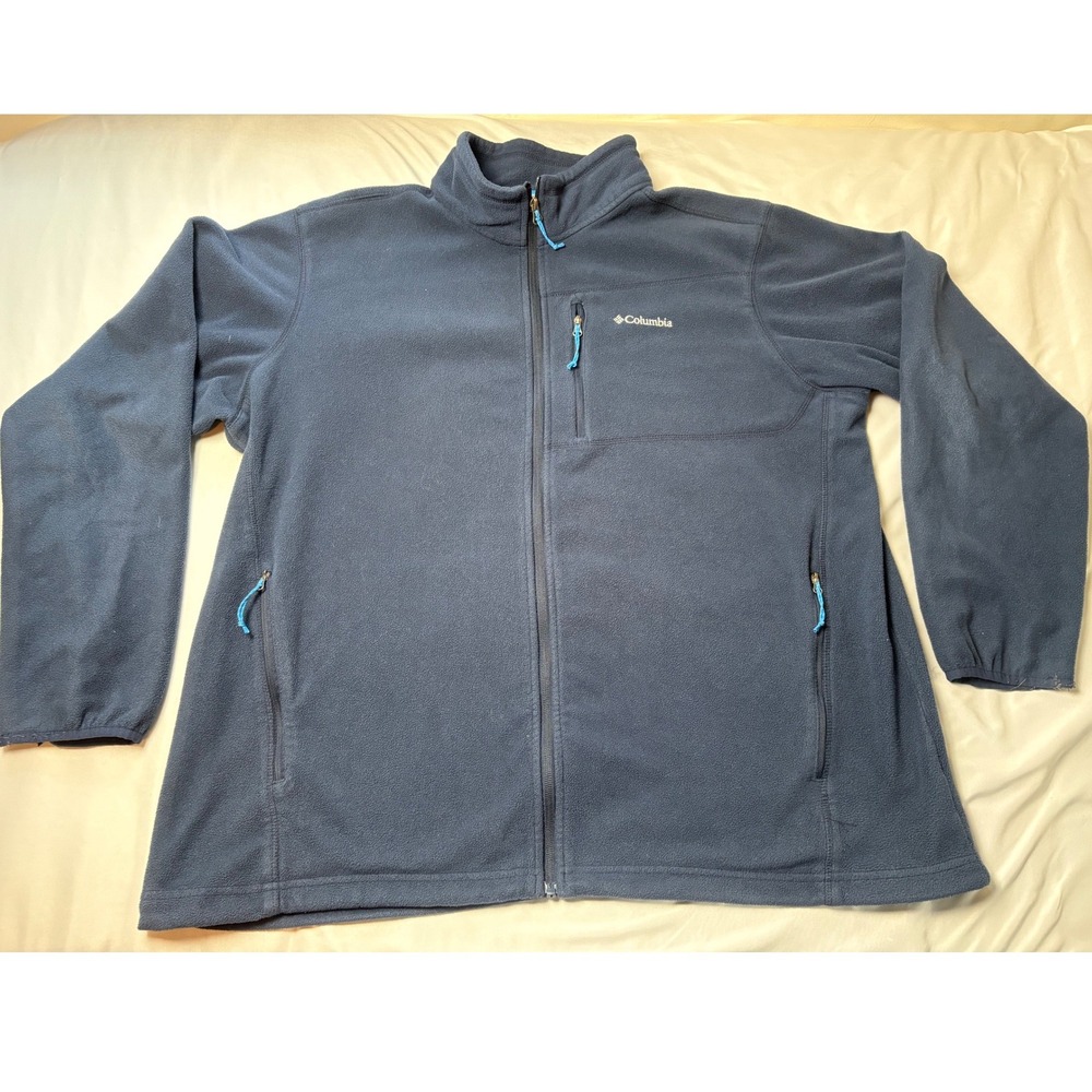 Columbia Fleece Jacket Mens XXL Navy Blue Excellent Full Zip Mock Neck XM1507